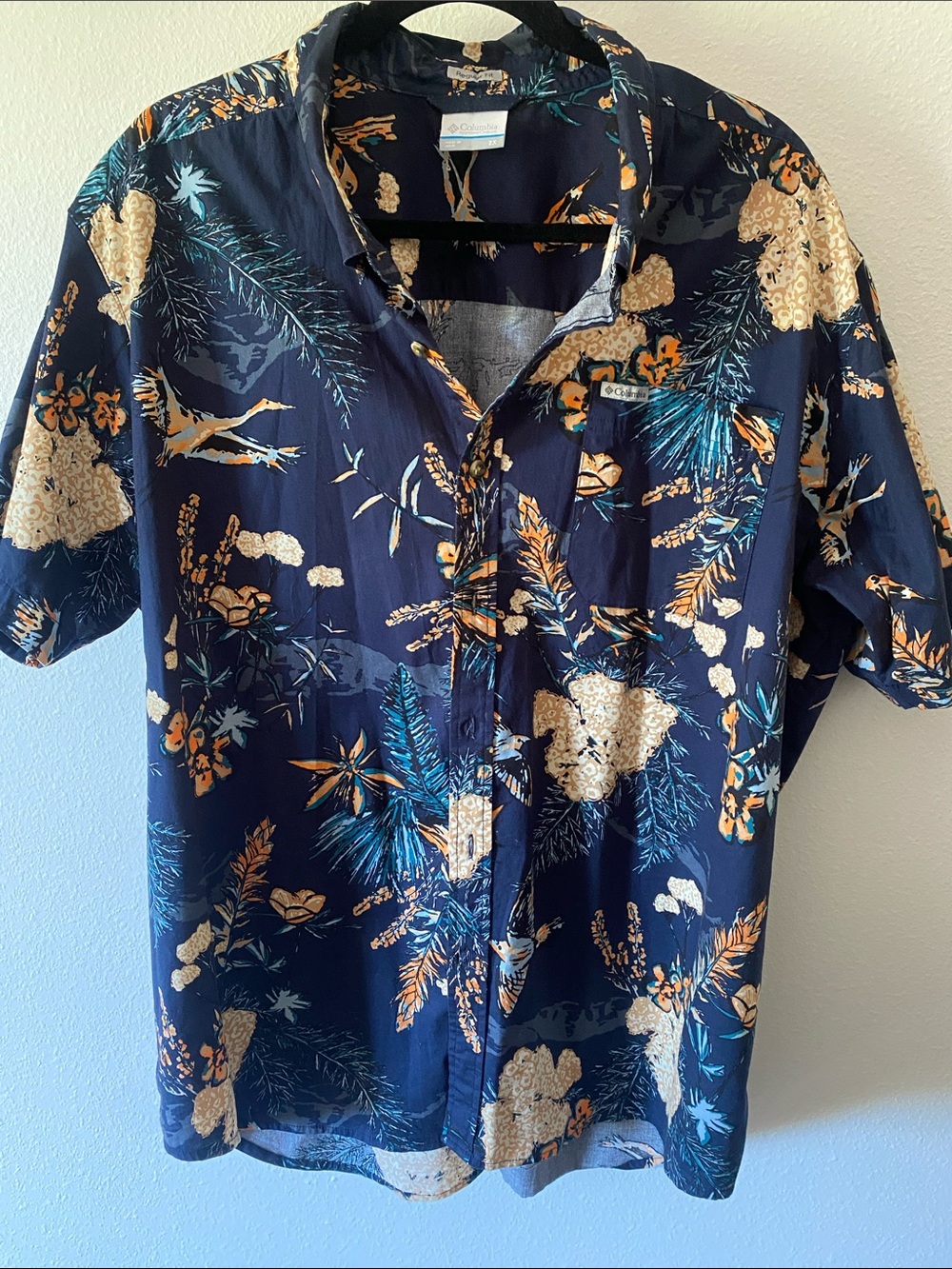 Men's Columbia Navy Botanical Print Short-Sleeve Shirt XXL